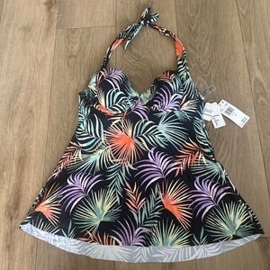 Leilani Palm Breeze Maui Tankini Swim Top Tropical Full Support Underwire Size 8